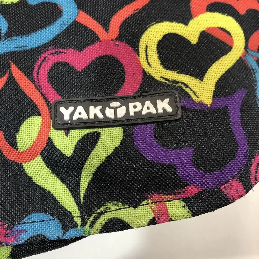Yak Pak Black Brights Hearts Messenger Bag Bookbag Travel Shoulder Strap Bag